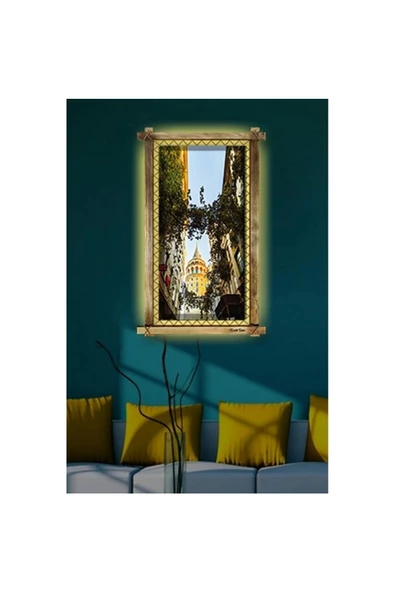 Kanvas Galata Kulesi Led Işıklı Rustik Tablo - Resim 2