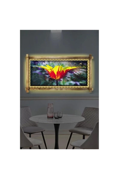 Kanvas Sarı Çiçek Led Işıklı Rustik Tablo - Resim 2