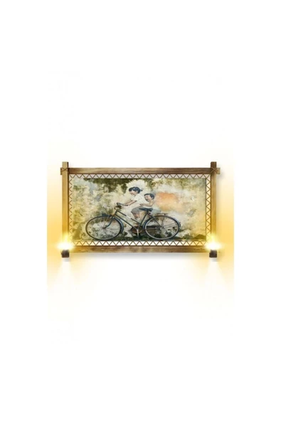 Kanvas Bisikletli Çocuk Rustik Lambalı Tablo ürün görseli 1