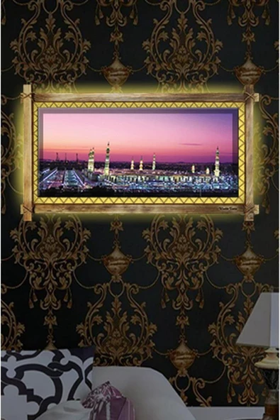 Birinci Sınıf Kanvas Mescidi Nebevi Led Işıklı Rustik Tablo 96 X 66 Cm ürün görseli 1