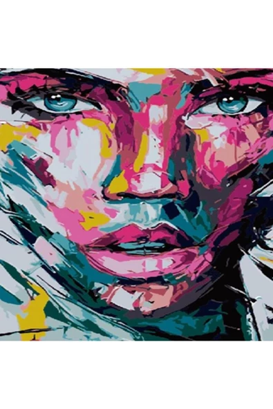 Canvas Renkli Yüzler Sayılarla Boyama  Seti  Kasnaklı 60 x 75 cm ürün görseli