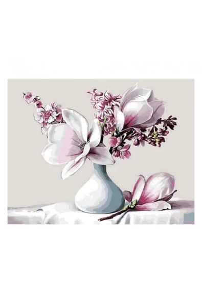 Canvas Beyaz Manolya  Sayılarla Boyama Seti  Kasnaklı 50 x 65 cm - 1