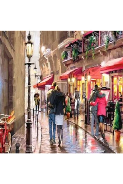 Canvas Aşıklar Sokağı Sayılarla Boyama Seti   Kasnaklı 100 x 140 cm ürün görseli 1