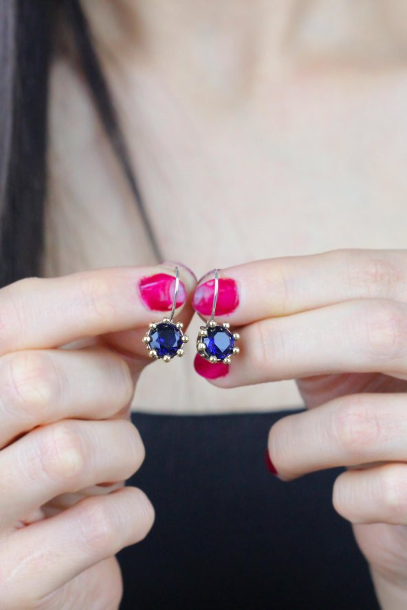 Söğütlü Serisi 925 Ayar Otantik Gümüş Safir Taşlı Bayan Küpe - 2