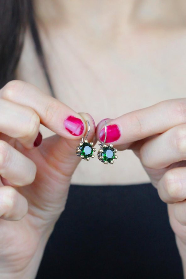 Söğütlü Serisi Yeşil Renkli Yeşim Otantik Taşlkı Gümüş Bayan Küpe - 2