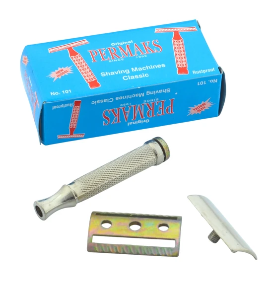 PERMAKS Paslanmaz No.101 Klasik Tıraş Makinesi+100 Adet (5x20) Tam Jilet - 3