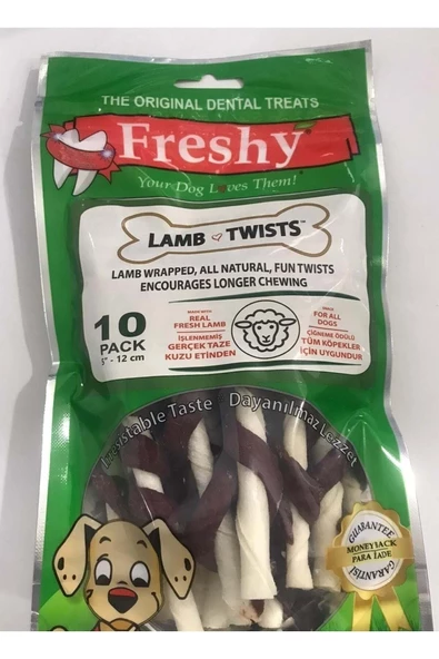 Freshy Kuzu Eti Kaplı Burgu Dental Çubuklar 10 Adet 12 Cm. 100 Gr. 2 Paket