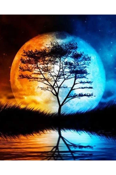 Canvas Dolunay Ağacı Sayılarla Boyama Seti Kasnaklı 90 x 110 cm ürün görseli 1