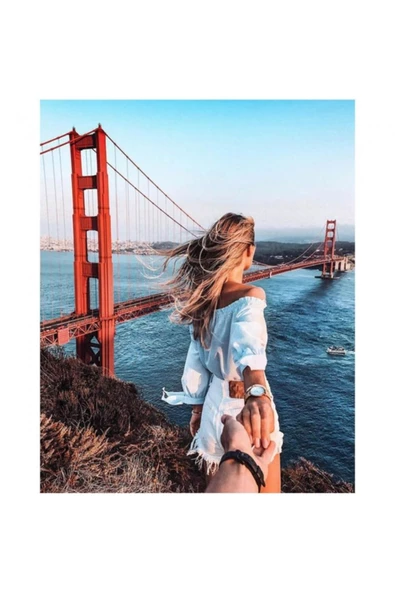 Canvas Golden Gate'te aşk Sayılarla Boyama Seti  Kasnaklı 100 x 140 cm ürün görseli 1