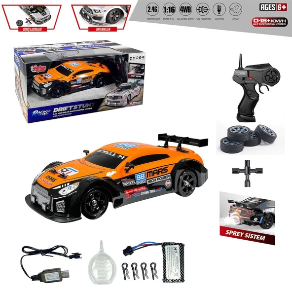 Uzaktan Kumandalı Full Fonksiyon 2.4G Şarjlı 1:16 4x4 Drift Araba (Işıklı ve Buharlı) Sky - 2