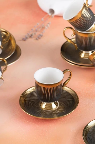 Acar Nova-Gold 6 Lı Kahve Fincan Takımı SİYAH -HXF-05086/SİYAH