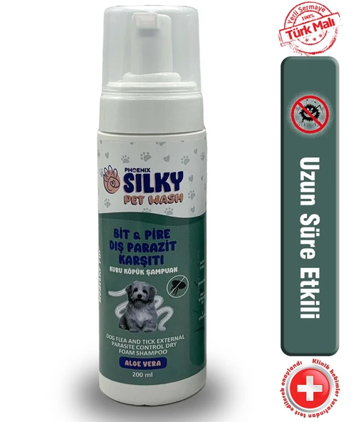 SilkyPetWash - Köpeklere Özel AloeVera Özlü Dış Parazit Karşıtı Kuru Köpük Şampuan - 200ml