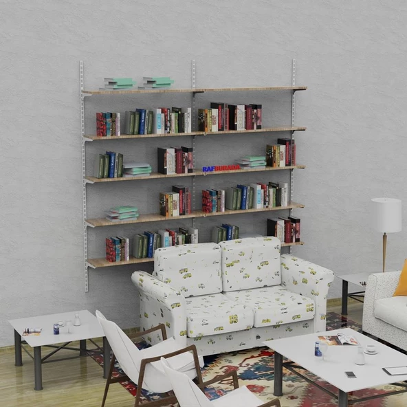 5 Katlı Kitaplık - Ahşap Duvar Rafı, Dekoratif Raf  30x60 cm Ham MDF - 2