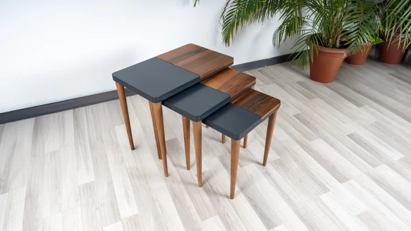 İki renkli mdf üçlü zigon sehpa takımı - 3