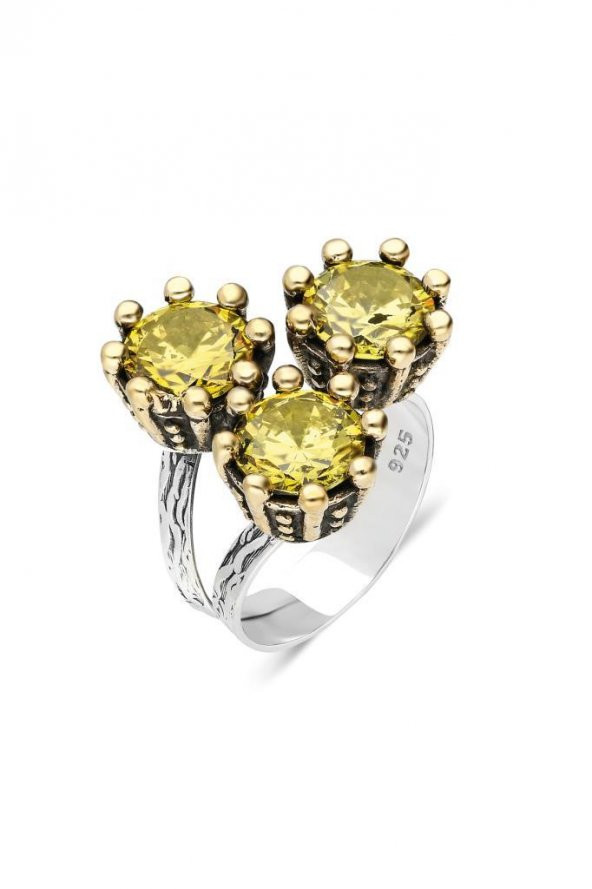 Söğütlü Serisi Sarı Renkli  Sitrin Taşlı Otantik Gümüş Üçlü Set Takı - 2