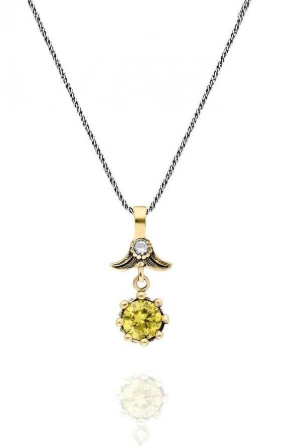 Söğütlü Serisi Sarı Renkli  Sitrin Taşlı Otantik Gümüş Üçlü Set Takı - 4