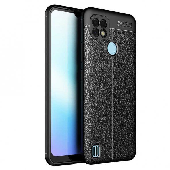 Realme C21 Kılıf Kamera Korumalı Deri Görünümlü Silikon - 7