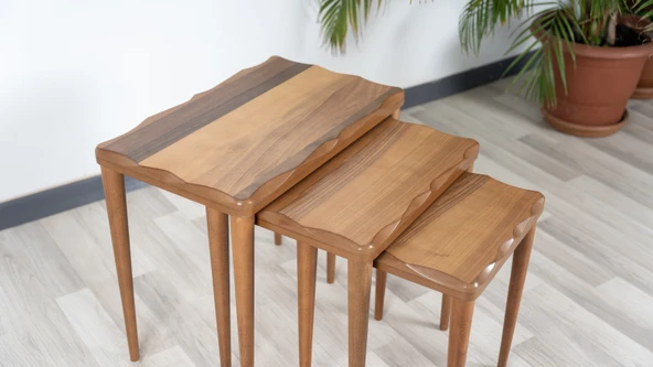 Sade ceviz mdf üçlü zigon sehpa takımı - 6