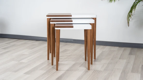 İki renkli beyaz mdf 3lü zigon sehpa takımı - 6