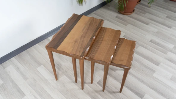 Sade ceviz mdf üçlü zigon sehpa takımı - 3