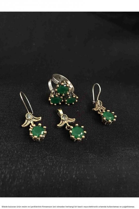 Söğütlü Serisi Kırmızı Renkli Lal Taşlı Gümüş Otantik Üçlü Bayan Set Takı - 2