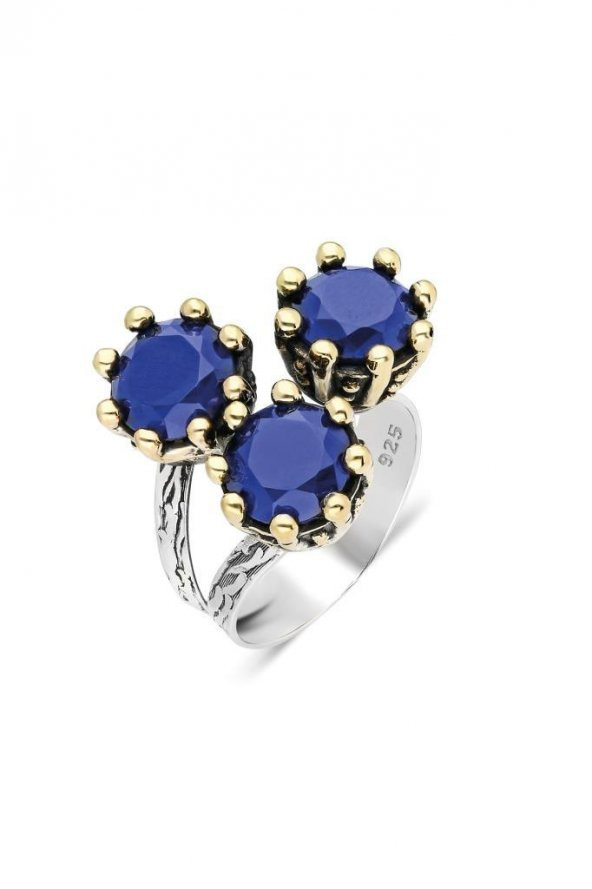 Söğütlü Serisi Mavi Safir Taşlı Üçlü Otantik Bayan Gümüş Set Takı - 3