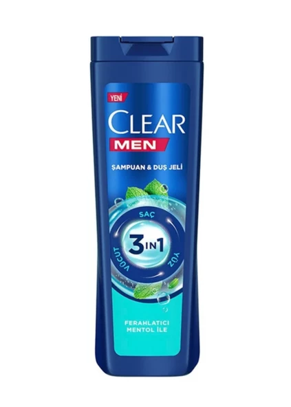 Clear Men Şampuan&Duş Jeli 3ın1 Vücut, Yüz, Saç  Ferahlatıcı Mentol 350 ml