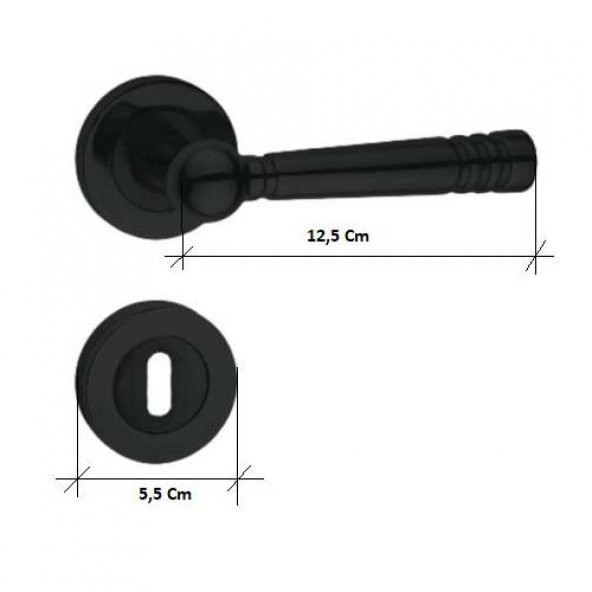 Mat Siyah Rozetli Oda Kapı Kolu Osmanlı Rozetli Oda Kapı Kolu 6 Takım - Resim 2