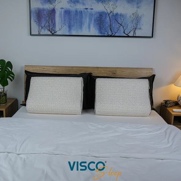 Visco Yastık  Doğal Keten Kılıf Ortopedik Yastık Visco Boyun Yastığı 60x40x14-12 cm - 4