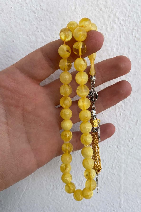 Küre Kesim Polonya Baltık Damla Kehribar Benzetmesi Beyrut Sıkma Tesbih Gümüş Renkli Metal Püsküllü - 3