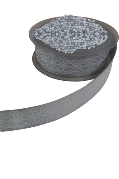 Tafta Dantel Görünümlü Kurdele Gri 25 mm 1 Metre
