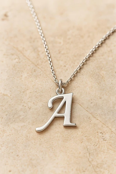 Kişiye Özel Tek Harfli İsimli 925 Ayar Gümüş Kadın Kolye Tüm Harfler Yapılır - 7