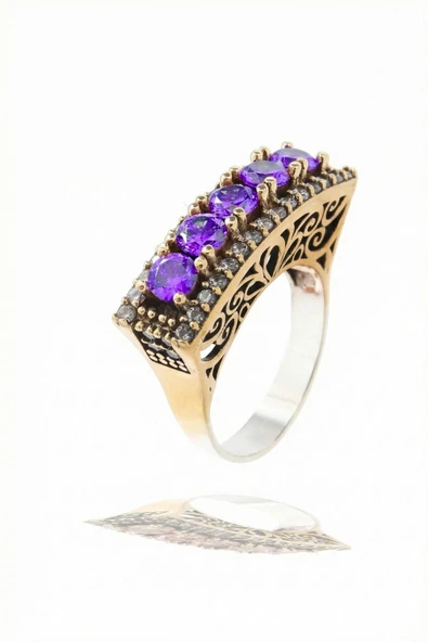 Beştaş Serisi Mor Ametist Taşlı Otantik 925 Ayar Gümüş Kadın Yüzük ürün görseli 1