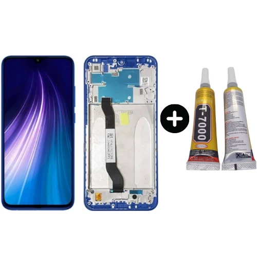 Xiaomi Redmi Note 8 Uyumlu Çıtalı A Kalite Lcd Ekran Dokunmatik Mavi + B7000