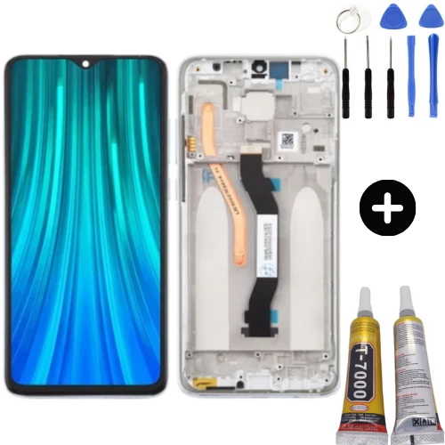 Xiaomi Redmi Note 8 Pro Uyumlu Çıtalı Servis Lcd Ekran Dokunmatik Beyaz + Montaj Seti