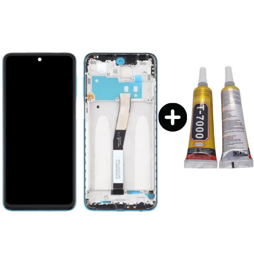 Xiaomi Redmi Note 9 Pro Uyumlu Çıtalı Lcd Ekran Dokunmatik Mavi + B7000