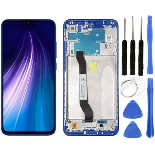 Xiaomi Redmi Note 8 Uyumlu Çıtalı Lcd Ekran Dokunmatik Mavi + Tamir Seti
