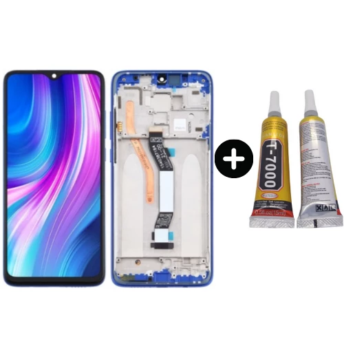 Xiaomi Redmi Note 8 Pro Uyumlu Çıtalı A Kalite Lcd Ekran Dokunmatik Mavi + B7000