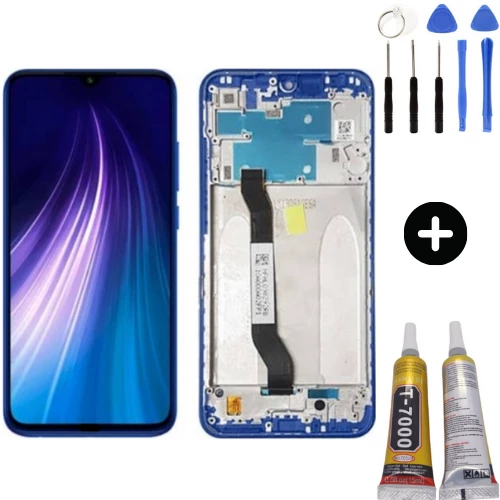Xiaomi Redmi Note 8 Uyumlu Çıtalı Lcd Ekran Dokunmatik Mavi + Montaj Seti