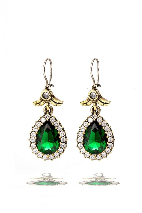 Hürrem Serisi Yeşil Yeşim Zümrüt Taşlı Gümüş Damla Model Küpe Hürrem Sultan Küpeleri