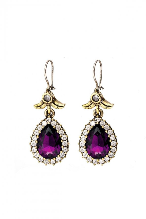 Hürrem Serisi Mor Ametist Taşlı Gümüş Damla Model Küpe Hürrem Sultan Küpeleri