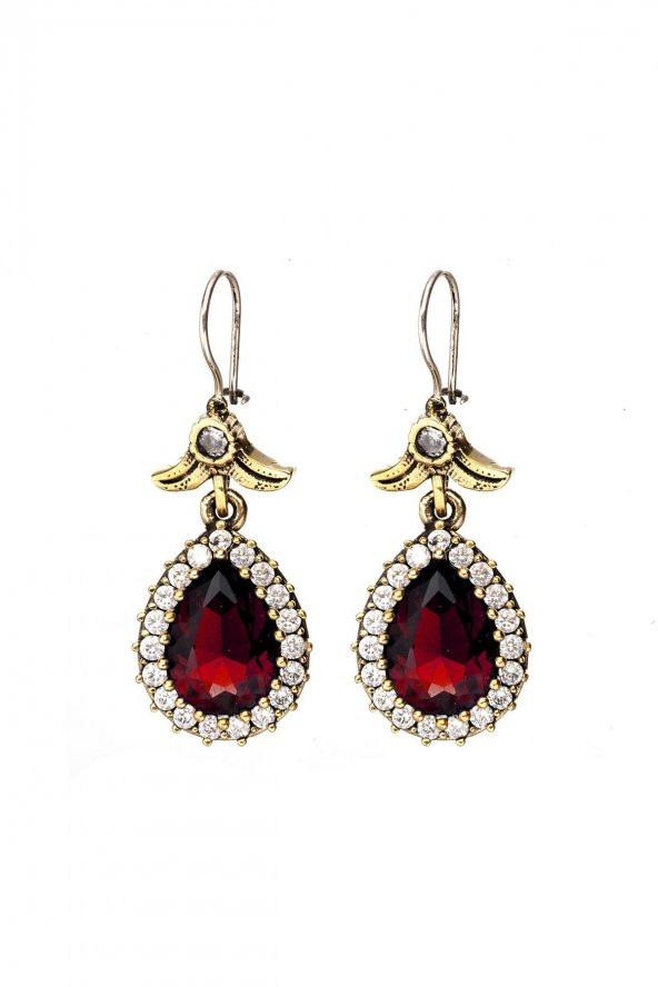 Kırmızı Lal Yakut Taşlı Gümüş Damla Model Küpe Hürrem Sultan Küpeleri