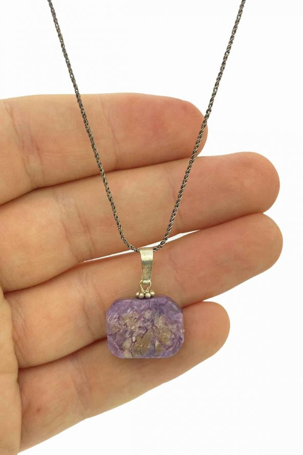 Doğal Ametist Mor Taşlı Formsuz Bayan Kolye - 2
