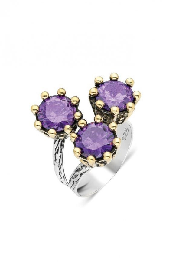 Mor Ametist Taşlı Otantik Gümüş Üçlü Set Takı - 3