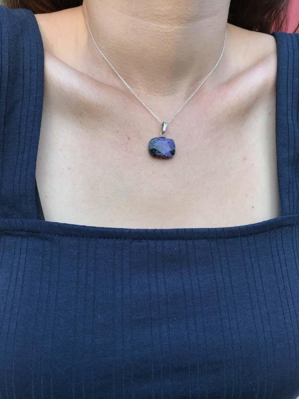 Doğal Ametist Mor Taşlı Formsuz Bayan Kolye - 4