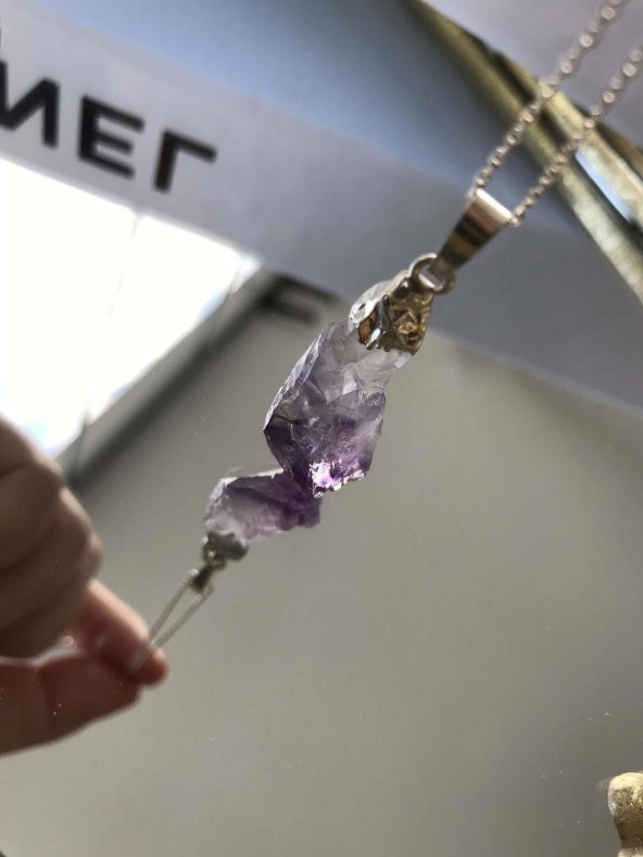 Doğal Ametist Mor Taşlı Formsuz Bayan Kolye - 6