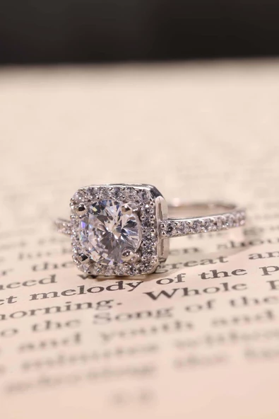 Yuavarlak Zirkon Tek Taşlı Tektaş Zarif Kadın Yüzük Topaz Pırlanta Modeli - 7