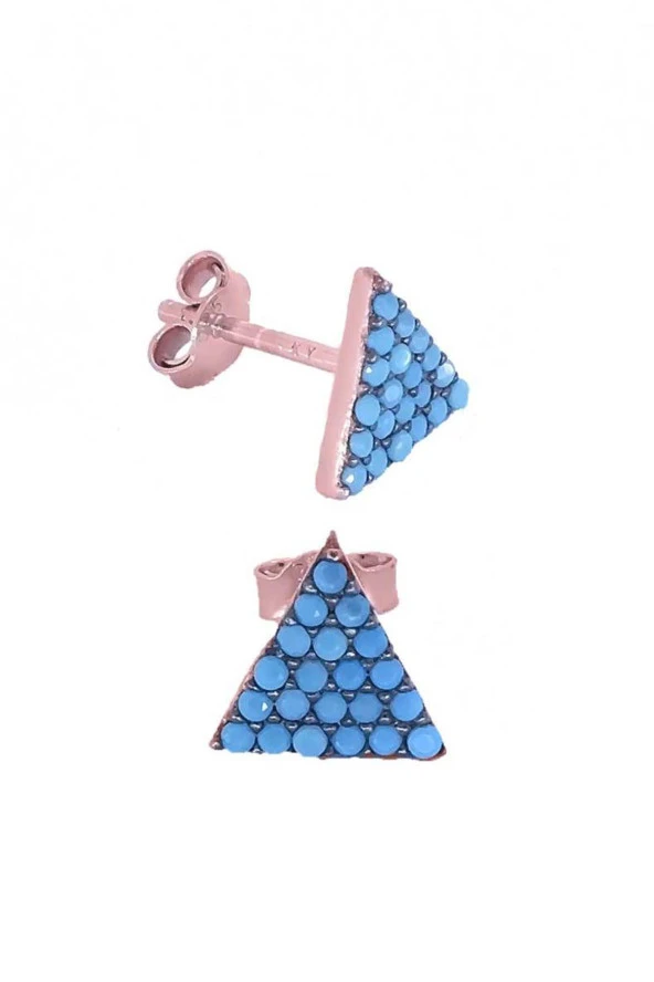 Üçgen Mavi Taşlı Yıldız Taşlı Bayan Gümüş Küpe