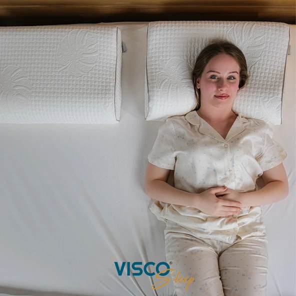 Ortopedik Visco Yastık Boyun Destekli Yastık Visko Yastık Atella Doğal Viskon Kılıflı 60x40x14-12 Cm - 3