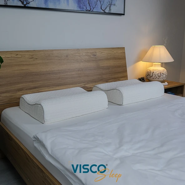Ortopedik Visco Yastık Boyun Destekli Yastık Visko Yastık Atella Doğal Viskon Kılıflı 60x40x14-12 Cm - 5